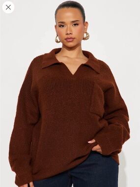 BRAND NEW Fashion Nova Ollie Polo Sweater-Brown